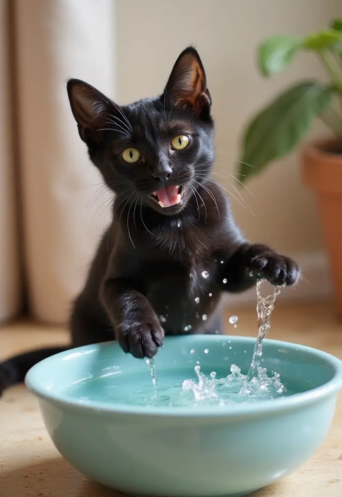 25 Elegant Bombay Cat Photos to Inspire Cat Lovers 13 25 Elegant Bombay Cat Photos to Inspire Cat Lovers - 13. The Playful Water Cat