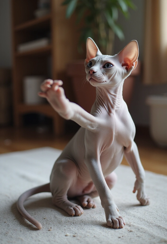 27 Unique Sphynx Cat Pictures That Look Magical - 17. The Playful Stretch
