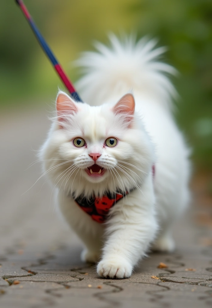 27 White Persian Cat Photos and Grooming Tips 20 27 White Persian Cat Photos and Grooming Tips - 20. Harness Training for Outdoor Adventures