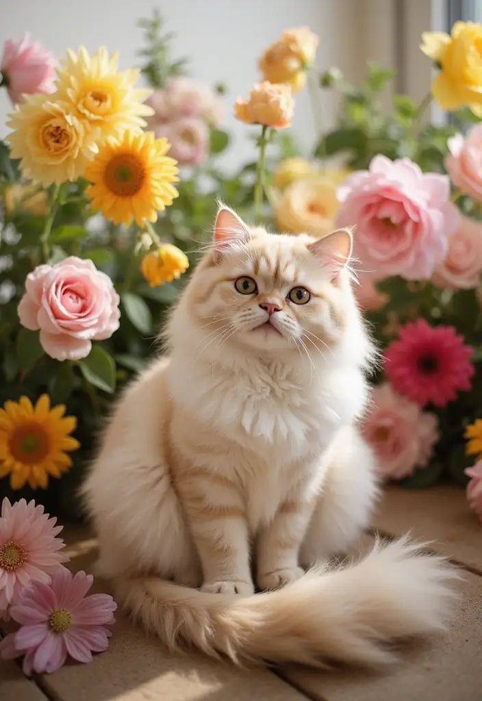 30 Cream Ragdoll Cat Photos That Look Adorable - 25. The Cat and The Flowers