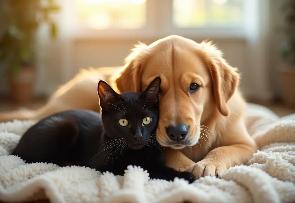 15 Adorable Photos of a Black Cat and Golden Retriever That Will Melt Your Heart! 1 15 Adorable Photos of a Black Cat and Golden Retriever That Will Melt Your Heart! - 1. The Ultimate Cuddle Buddies