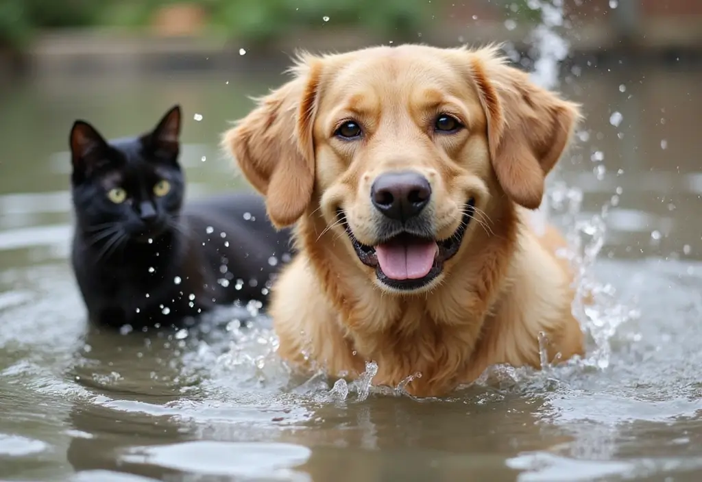 15 Adorable Photos of a Black Cat and Golden Retriever That Will Melt Your Heart! 4 15 Adorable Photos of a Black Cat and Golden Retriever That Will Melt Your Heart! - 4. Bath Time Buddies