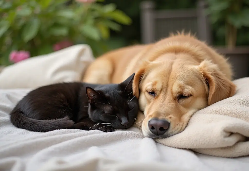 15 Adorable Photos of a Black Cat and Golden Retriever That Will Melt Your Heart! 6 15 Adorable Photos of a Black Cat and Golden Retriever That Will Melt Your Heart! - 6. Nap Time Together